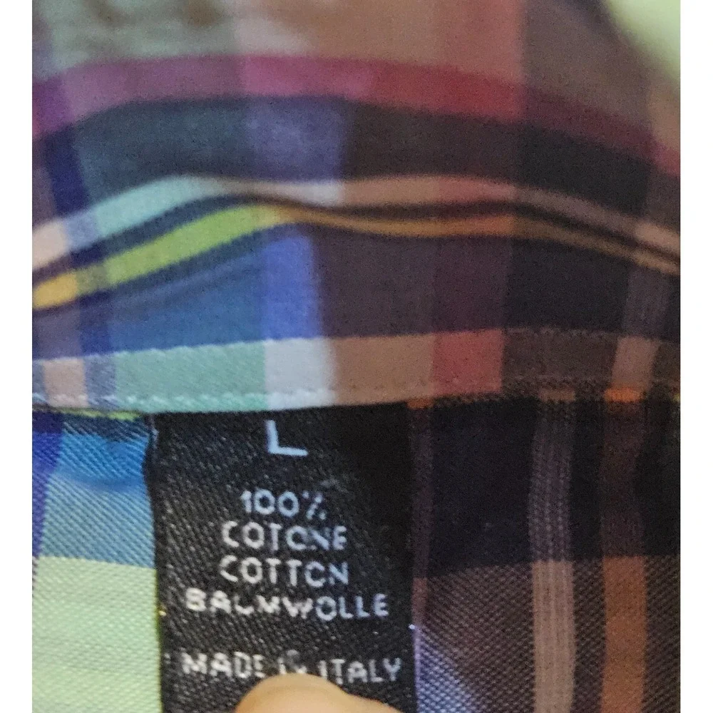 Bergdorf Goodman Button‎ Down Shirt Mens Large Multicolor Plaid Cotton Casual